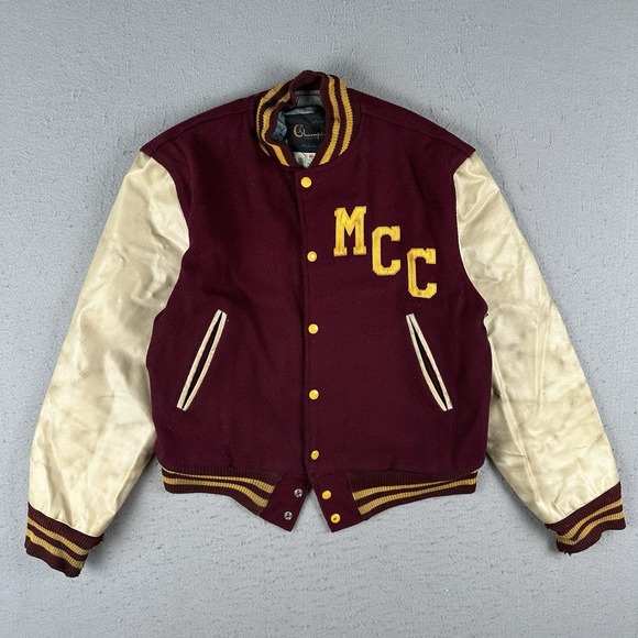 Vintage 60s Champion Varsity Letterman Jacket Men's M Red Wool MCC Naugalite